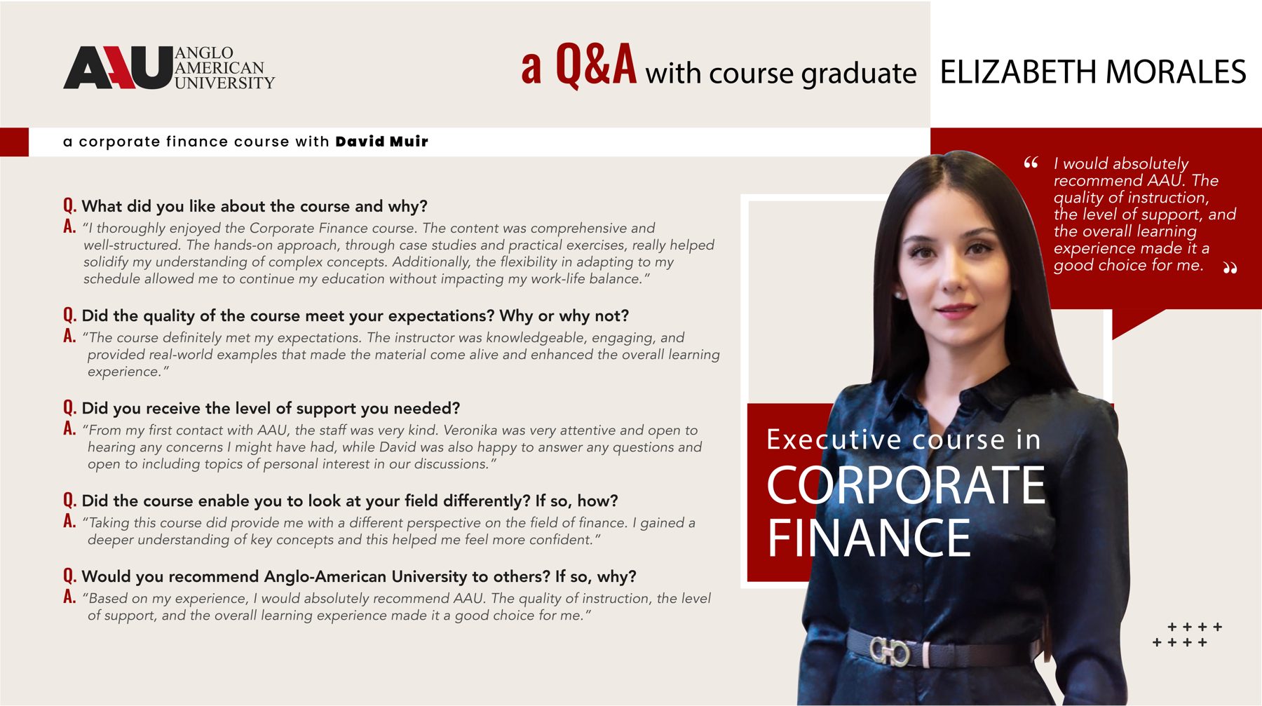 Reference absolventky kurzu Corporate Finance Elizabeth Morales